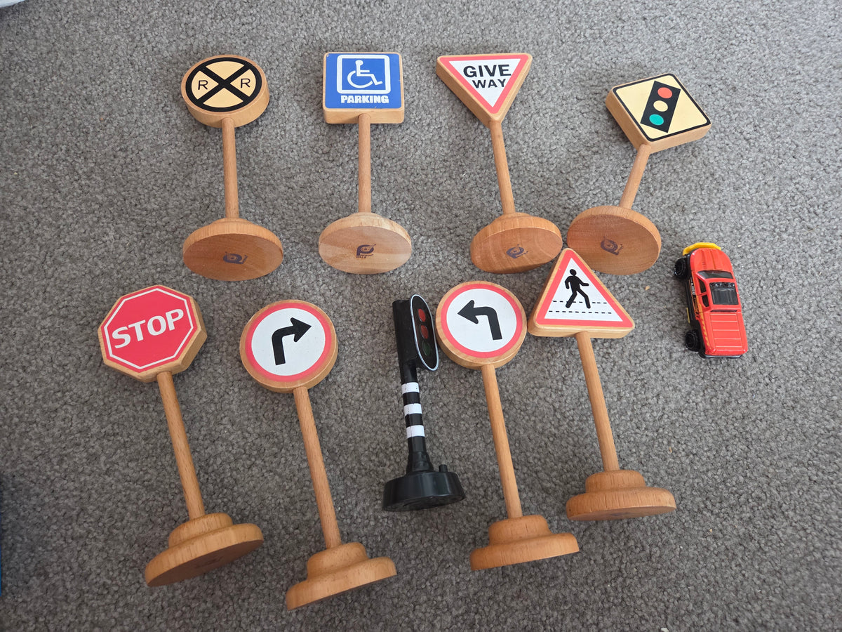 Wooden play road signs