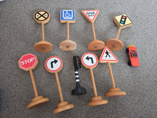 Wooden play road signs