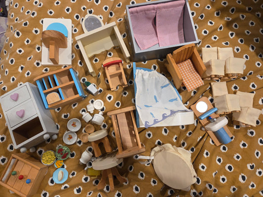 Selection of wooden dolls house furniture
